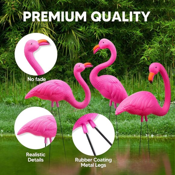 3 Pack Large Pink Flamingo Yard Decorations, Medium Plastic Lawn Flamingo Orname - Picture 6 of 6